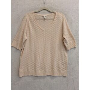 Ella Moss Womens XXL Beige Textured Knit V Neck 3/4 Sleeve Sweater Top